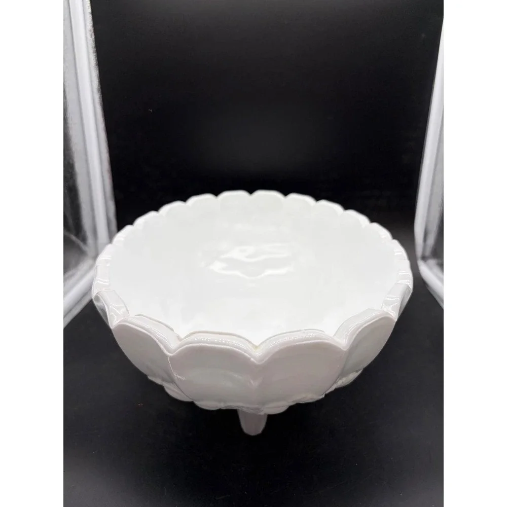 Westmoreland Milk Glass Paneled Grape Footed Fruit Bowl Scalloped Oval 12 Inch